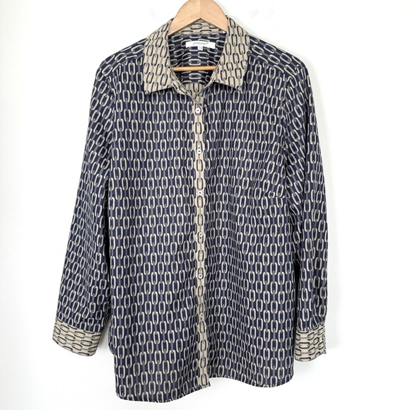 Foxcroft Tops - Foxcroft Taylor Stripe Chain Long Sleeve Button Up Womens Size 24W Bit & Bridle